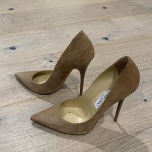 Jimmy Choo Suede Pointed-Toe Stilettos in Tan